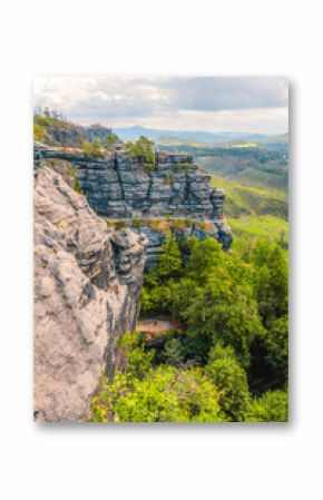 Hiking to pravcicka Brana (Pravcicka Gate) in Bohemian Switzerland National Park. Biggest natural arch in Europe