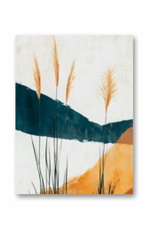 Abstract Minimalist Art Print With Grass And Hills