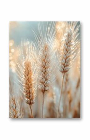 Dried wheat stalks arranged in a vase against a soft, illuminated background