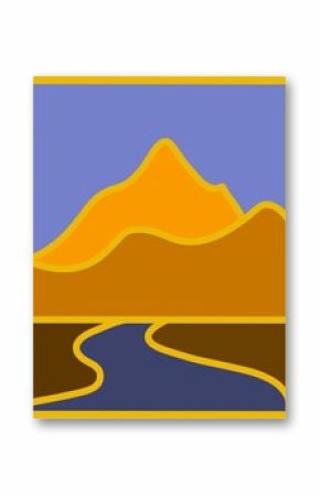 road to the mountains, Abstract landscape poster. Nature wall decor contemporary art print, mid century mountain background.