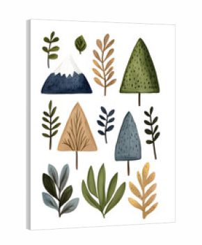 Design an abstract Scandinavian art print with plants and mountains inspired by nature