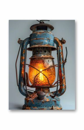 Warm Glow of the Vintage Gas Lantern - Rusty Antiquity with Patina finish, Isolated on White Background, Perfect for Camping, Boho Chic Decor, or Rustic Ambiance
