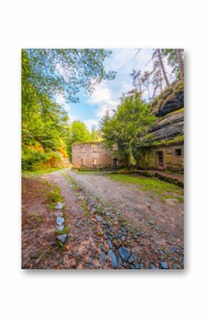 Ruins of water mill Dolsky mlyn in Bohemian Switzerland, Czech Republic. The place where Czech fairy tales are filmed