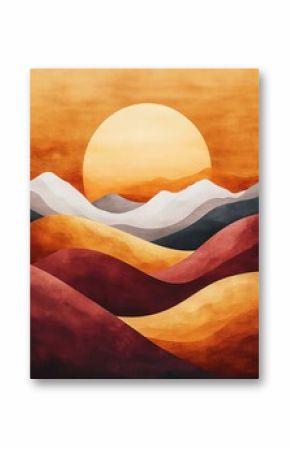 Aesthetic boho landscape with desert mountains A vibrant sunset over rolling hills, showcasing warm colors and serene natural beauty.