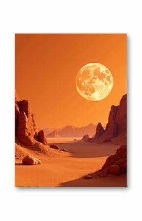 Terracotta desert landscape, minimalist moon Organic shapes, burnt orange tones , simple, beige, orange