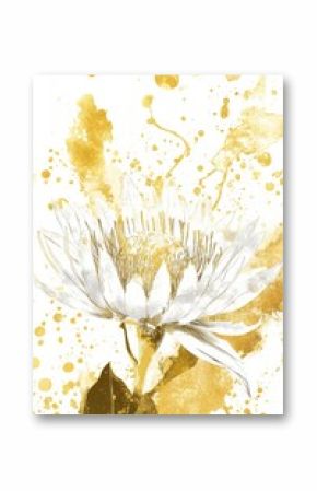 Artistic White and Gold Flower with Splatter Effect.