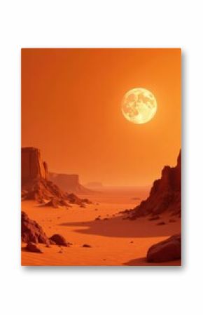 Terracotta desert landscape, minimalist moon Organic shapes, burnt orange tones , moon, stone