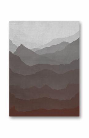 A Scandinavian style art print of distant mountains and landscape