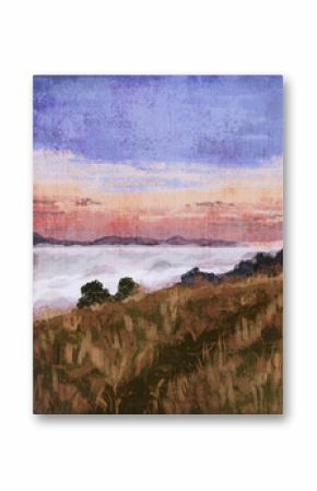 Modern Boho Grass field in the fog. Modern floral acrylic Art Print. Abstract Minimal Background. Bohemian printable wall art, boho poster, pastel abstract art
