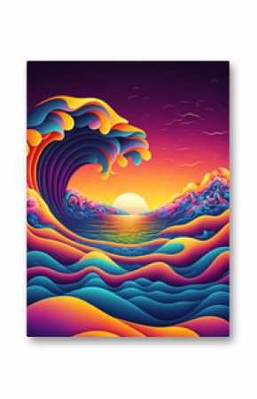 Abstract psychedelic waves with sun, colorful gradients,  Generative AI