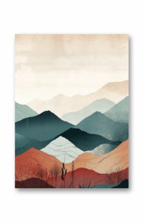 Boho mountains landscape illustration. Ai generated