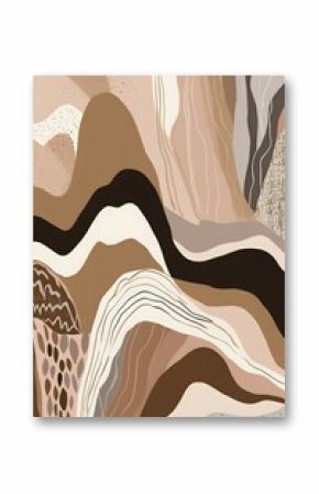 modern abstract boho print. minimlism, beige, brown, light pink