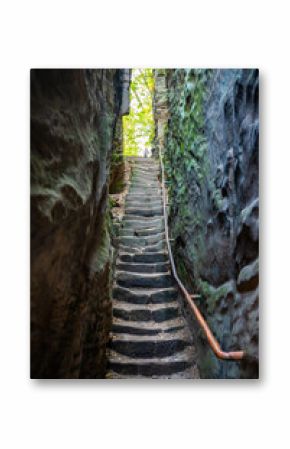 Prachovske skaly in sun lights, Cesky raj sandstone cliffs in Bohemian Paradise, Czech Republic