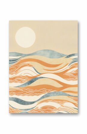 Sea Waves and Summer Sun Simple Illustration with Sky Copyspace