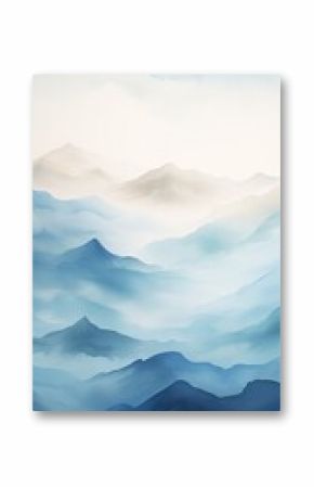 Abstract landscape poster. Nature wall decor contemporary art print, mid century mountain background. AI generated image