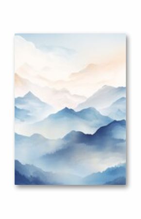 Abstract landscape poster. Nature wall decor contemporary art print, mid century mountain background. AI generated image