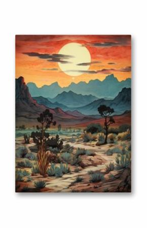 Bohemian Desert Sunsets and Moonlit Landscapes: Vintage Art Prints for Nature Artwork