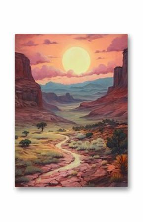Bohemian Desert Sunsets: Moonlit Landscape Vintage Art Print of Exquisite Nature Artwork