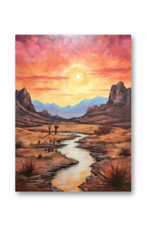 Bohemian Desert Sunsets: Handmade Dawn Painting   Stunning Desert Landscape Art