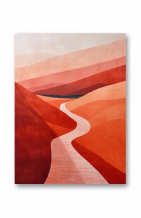 minimalistic painting with geometric lines, abstract modern boho landscape. wall art with grunge effect and strong brush strokes