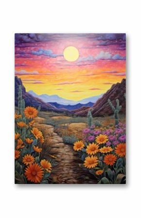Boho Desert Sunset Paintings: Blooming Desert under Bohemian Sunsets (Canvas Art)