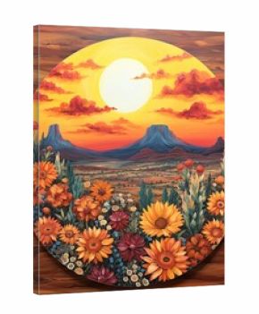 Boho Desert Sunset Paintings: Tranquil Sunsets Enhancing Desert Wildflower Charm