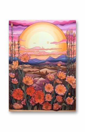 Boho Desert Sunset Paintings: Captivating Desert Blooms under Bohemian Sunsets Canvas