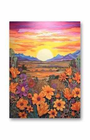 Captivating Boho Desert Sunset Paintings: Mesmeric Sunsets on Canvas with Wildflowers