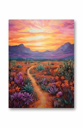 Boho Desert Sunset Field Painting: Immersive Bohemian Vibes