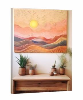 Boho Desert Sunset Field Painting: Sandy Waves Wall Art Imagery