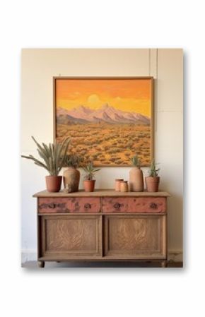 Vintage Desert Wildlife Field Painting: Boho Desert Sunset Imagery