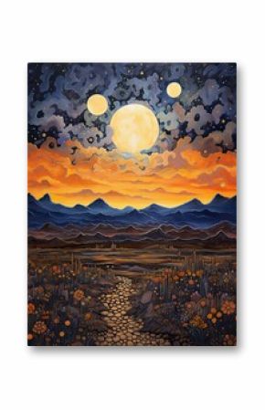 Bohemian Sahara Twilight: Field Painting of Desert Nights Art