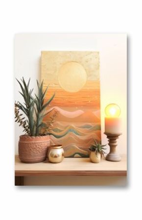 Boho Desert Sunset Imagery: Vintage Painting of Sun-kissed Sands