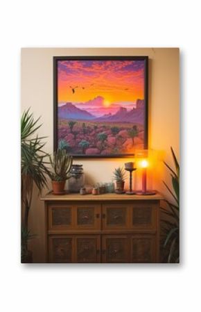 Boho Desert Sunset: Vibrant Sky Vintage Painting - Stunning Wall Art Imagery