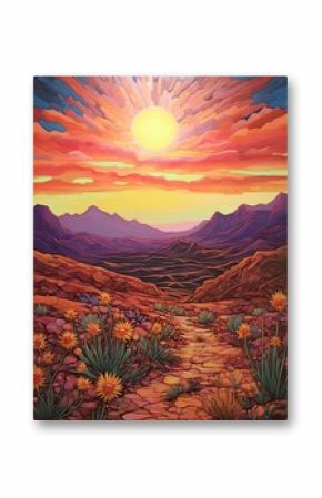 Radiant Hues: Bohemian Desert Vistas-Sunset Painting with Mesmerizing Desert Horizons