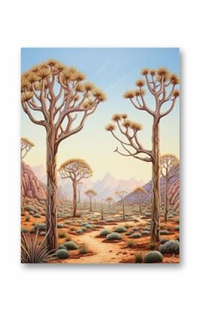 Boho Desert Tree Line Artwork: Embracing the Majestic Sparse Trees in Bohemian Desert Vistas