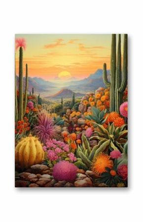 Bohemian Desert Vistas: Artful Garden Scenes with Cacti and Desert Flora in Bohemian Style