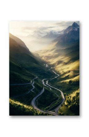 al view on the mountains road, Perfect composition, beautiful detailed , 8k photography, photorealistic , soft natural perfect light.