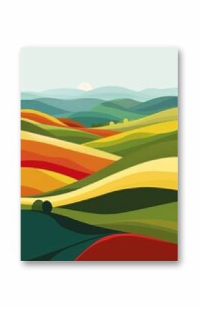 2D flat drawing of colorful hills - AI Generated