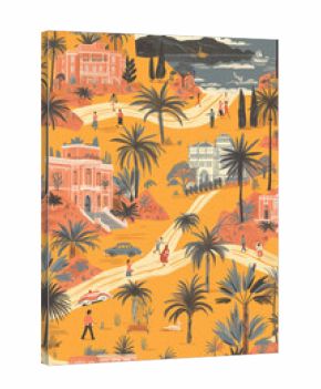 Retro vibe gallery, cinematic drawing print in the style of mid-century modern era