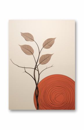 Abstract geometric, natural poster. Brown Landscape, black tree, brown tree leaf. Modern illustration, minimalist print, poster, boho wall decor, flat design Vector minimal art