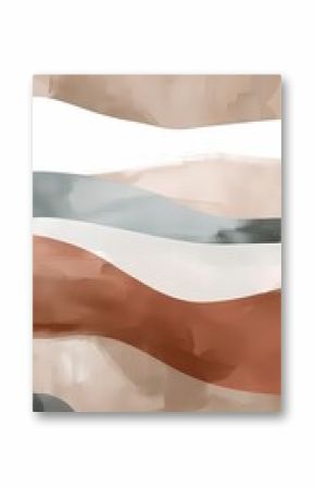 simple boho abstract simple wavy curve shape painting in light beige  pastel tone  , Artwork for wall art and home decor, simple poster at 