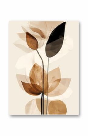 simple boho brown natural earth tone  abstract  flower  and nature inspired painting , Artwork for wall art and home decor