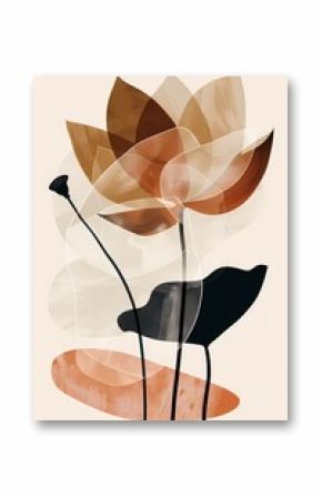 simple boho brown natural earth tone  abstract  flower  and nature inspired painting , Artwork for wall art and home decor