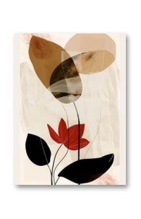 simple boho brown natural earth tone  abstract  flower  and nature inspired painting , Artwork for wall art and home decor