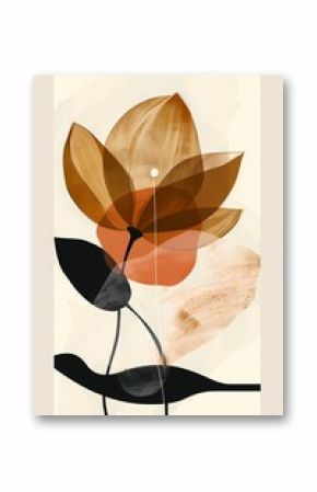 simple boho brown natural earth tone  abstract  flower  and nature inspired painting , Artwork for wall art and home decor