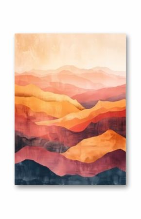 abstract painting landscape with mountain and desert minimal Boho style in neutral color