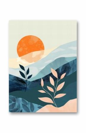 "Stunning boho vector art print with minimalist, color-blocked design in pastel hues. Soft and calming, perfect for nature-inspired home decor."