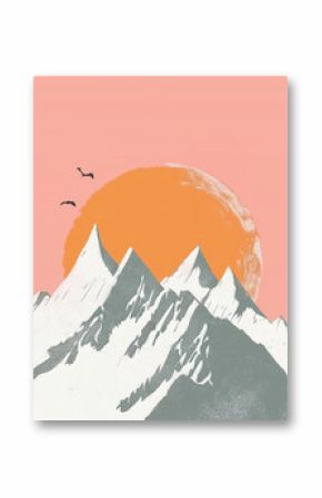 Mountains and sunset. Hand drawn illustration. boho style.