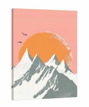Mountains and sunset. Hand drawn illustration. boho style.
